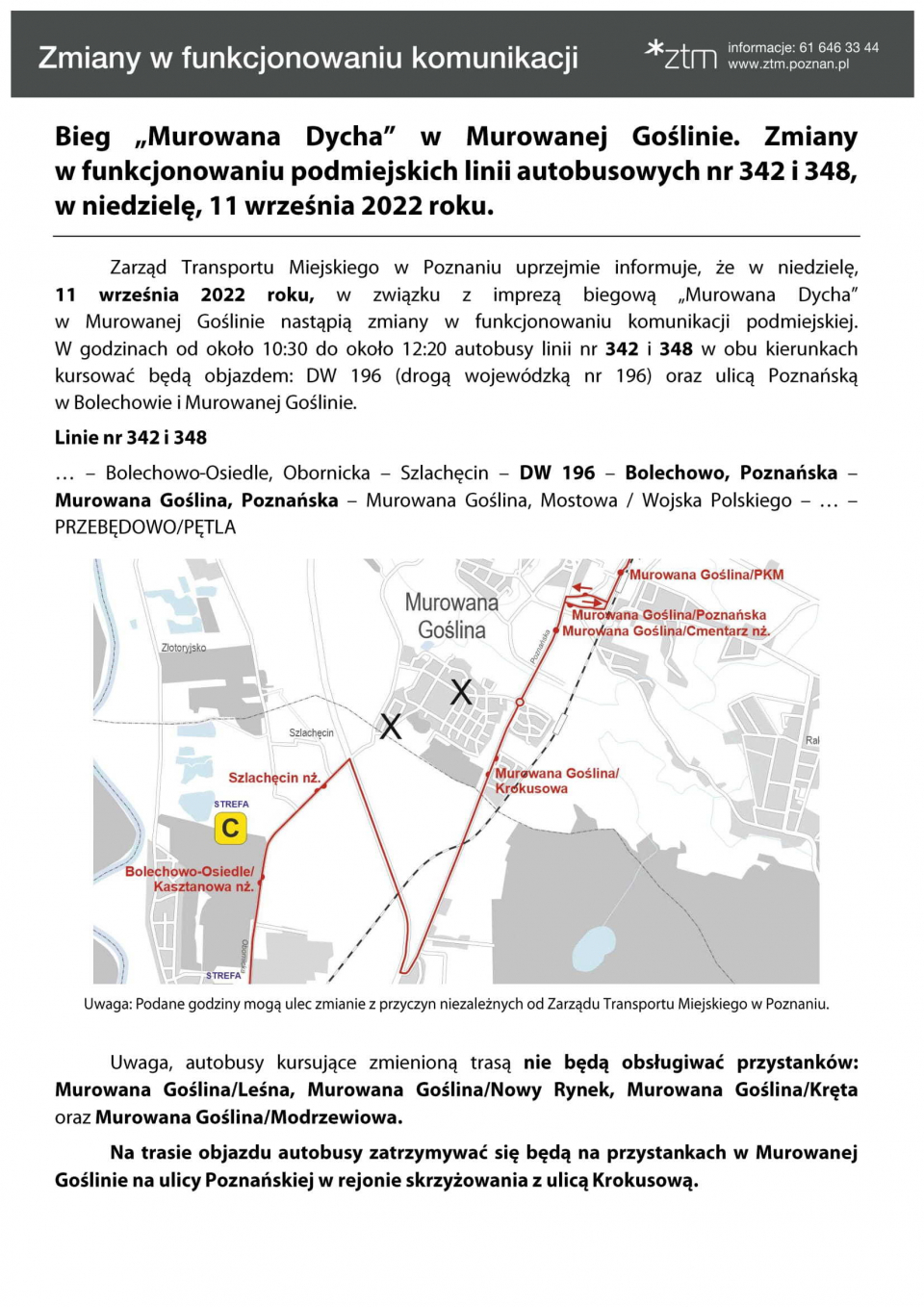 Komunikat ZTM dotyczący zmian w funkcjonowaniu komunikacji publicznej