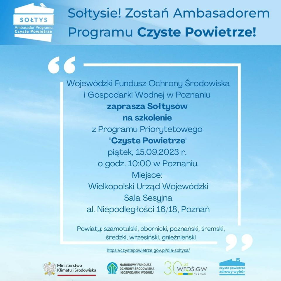 Sołtysie! Zostań Ambasadorem Programu Czyste Powietrze! Wojewódzki Fundusz Ochrony Środowiska i Gospodarki Wodnej w...