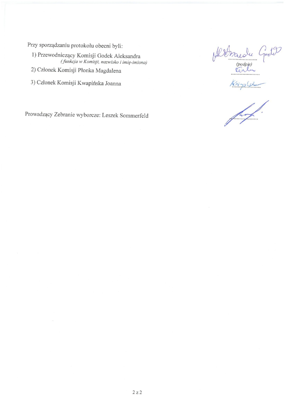 kolejna strona protokołu z podpisami