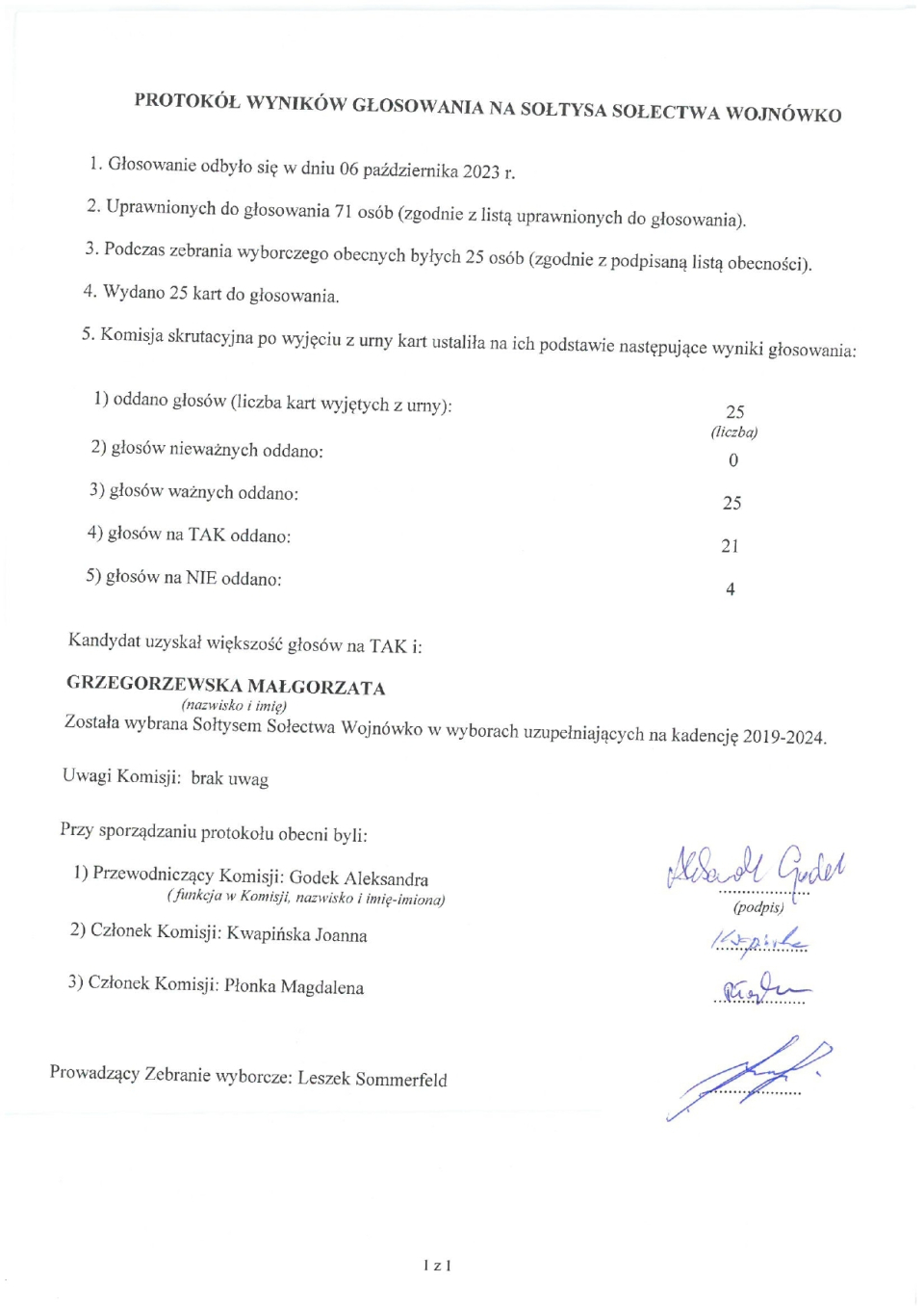 kolejna strona protokołu z wyborów
