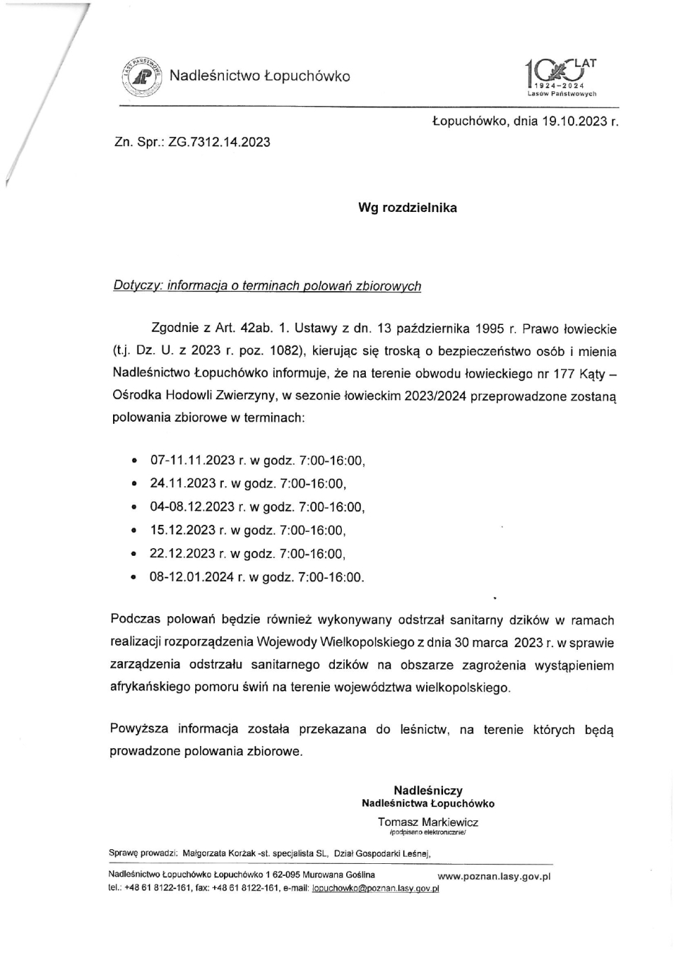 termin polowań ŁGD Zielonka