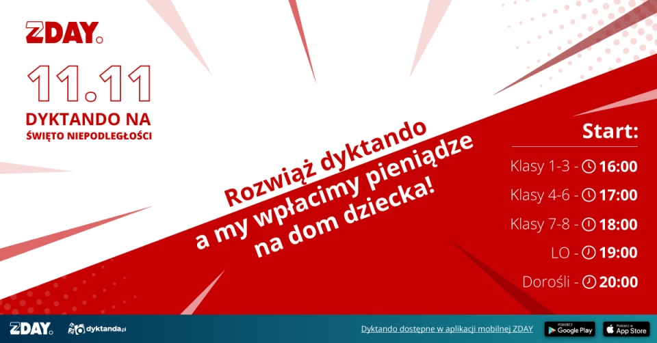 dyktando charytatywne 11.11.2023, kolory polskiej flagi