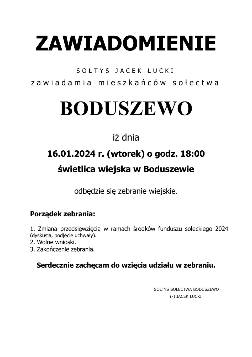 treść plakatu taka sama jak treść ogłoszenia