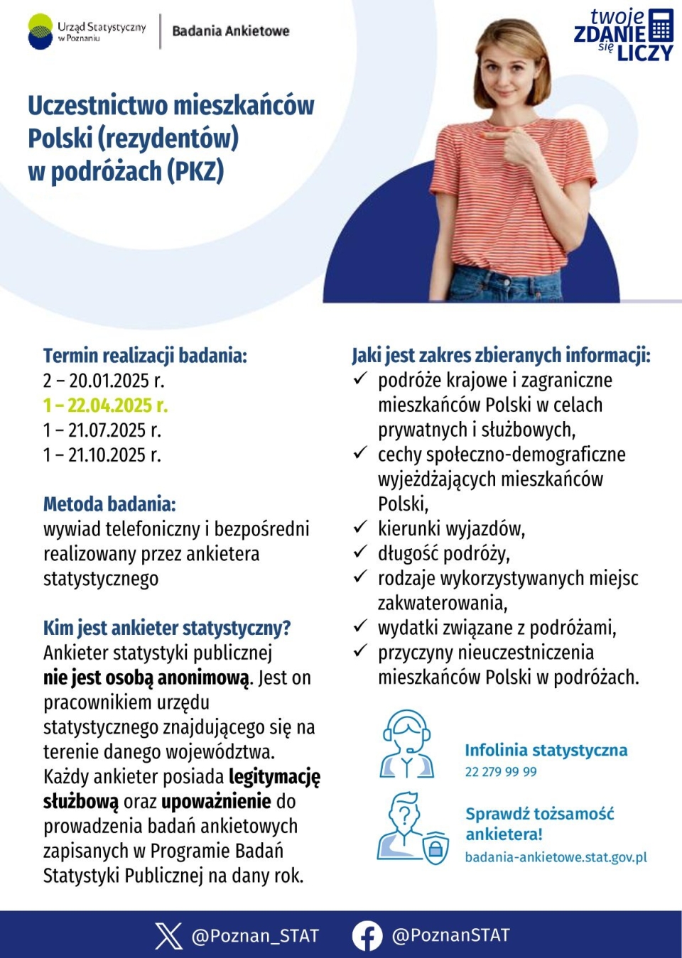 kobieta wskazująca palcem na tekst Uczestnictwo mieszkańców Polski (rezydentów) w podróżach (PKZ)