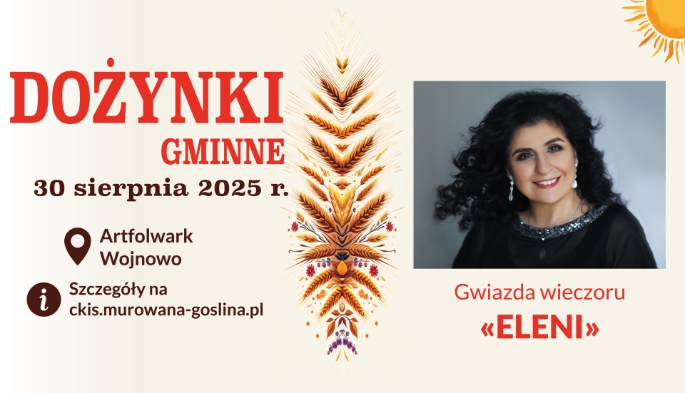 [obraz] zdjęcie kobiety, pośrodku kłos zboża i napis Dożynki Gminne
