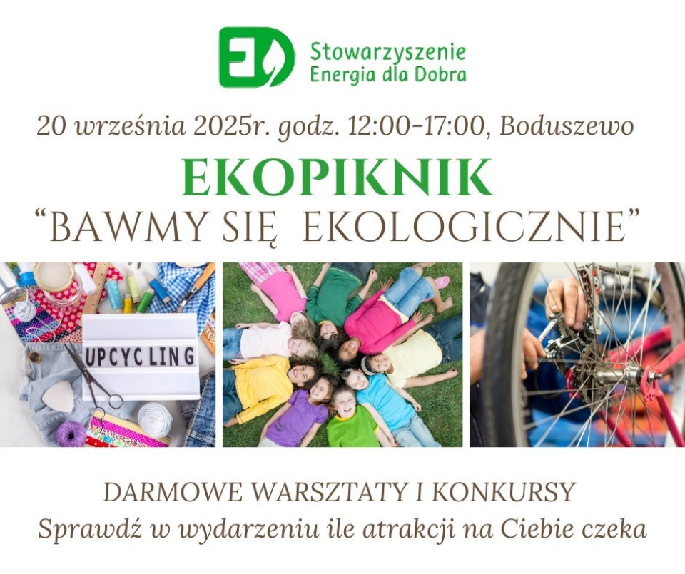 [obraz] kolaż 3 zdjęć: 1. nożyczki, nici i materiały, 2. dzieci leżące w kółku obok siebie, 3. koło rowerowe