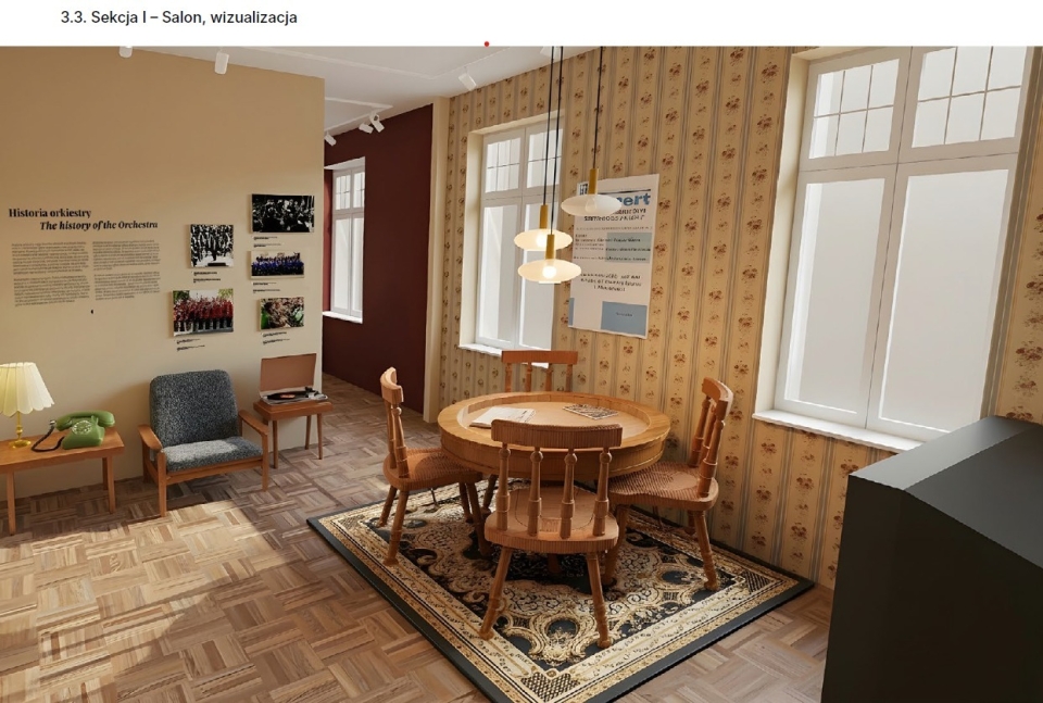 wizualizacja wnętrza pokoju stylizowanego na stare wnętrze