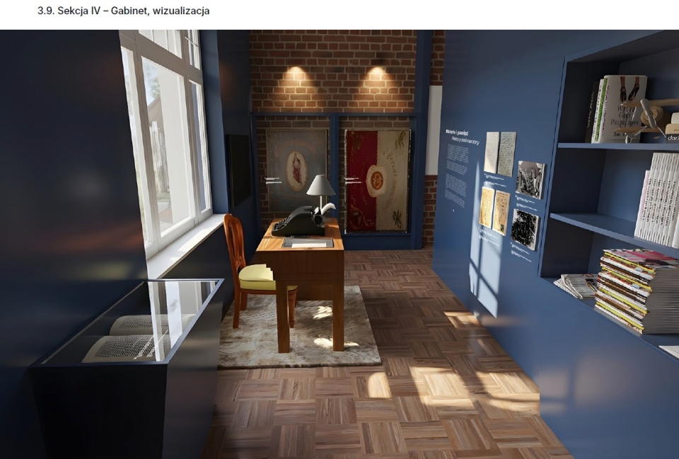 wizualizacja wnętrza pokoju stylizowanego na stare wnętrze