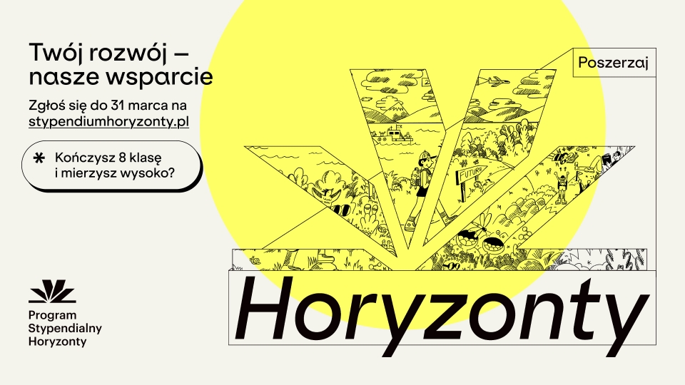 grafika w formie wachlarza, wewnątrz którego naszkicowane zostały różne aktywności młodych ludzi