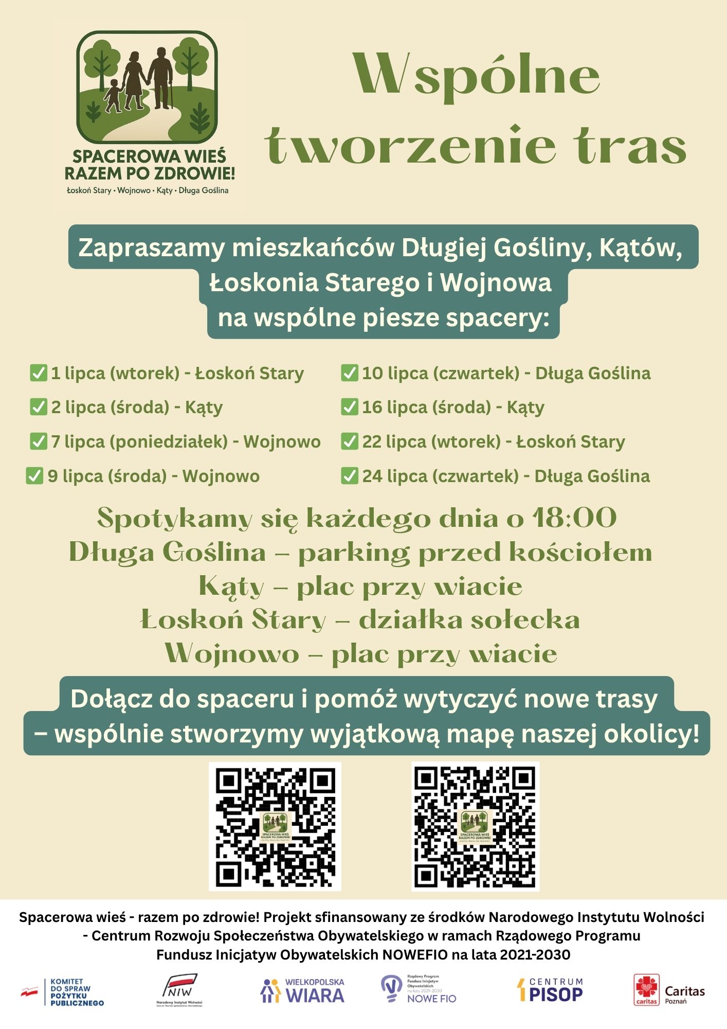 grafika trzech spacerujących postaci ścieżką wśród drzew