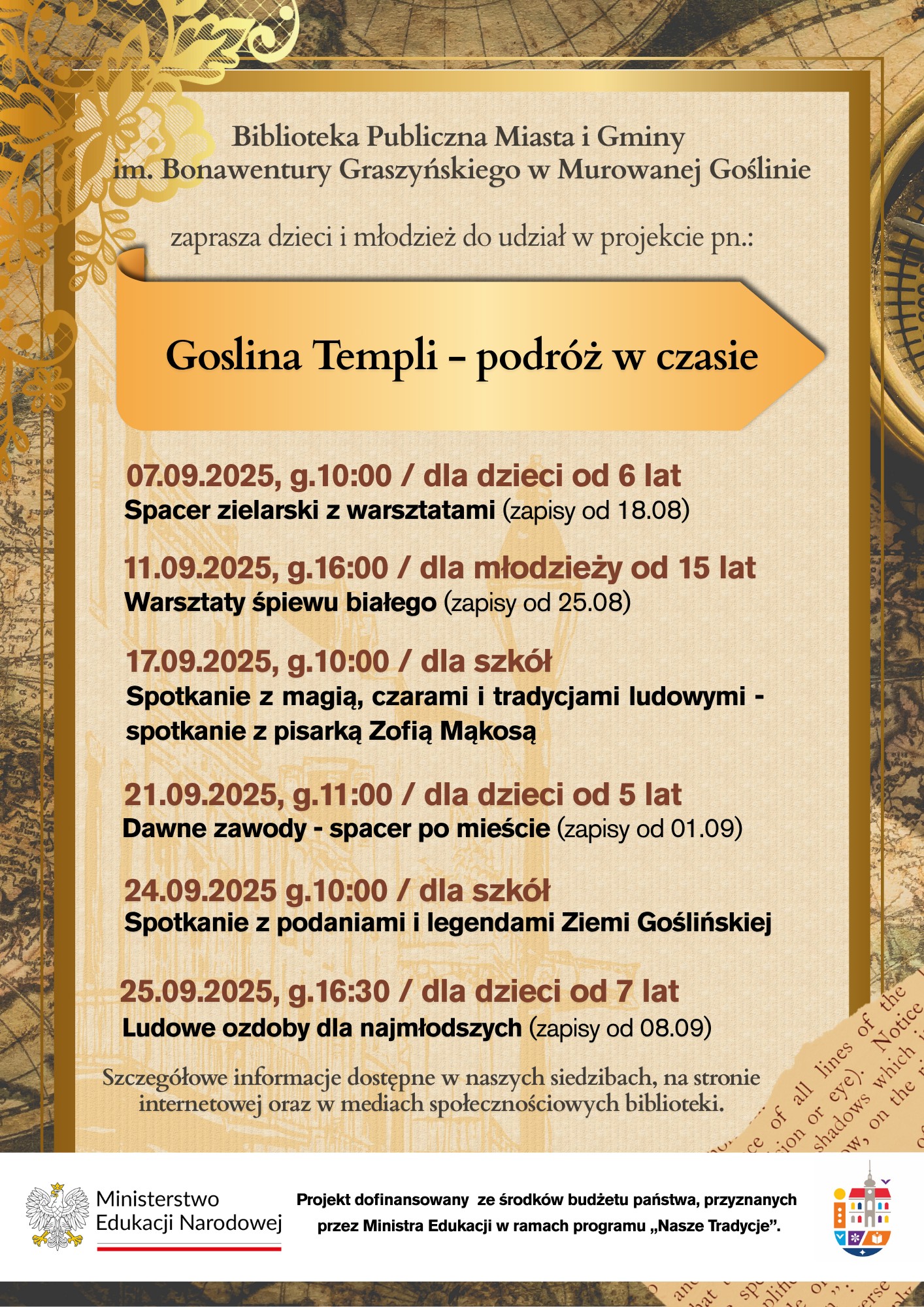 na grafice informacje tekstowe o wydarzeniu oraz logotypy Ministerstwa Edukacji oraz Biblioteki Publicznej Miasta i Gminy Murowana Goślina