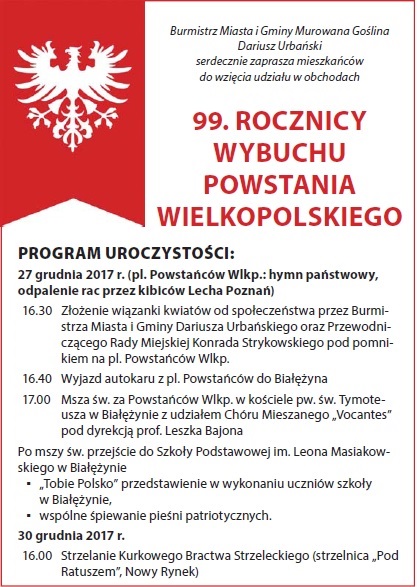 99 rocznica wybuchu Powstania Wielkopolskiego