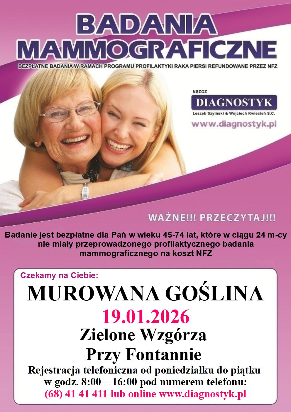 Bezpłatne badania mammograficzne w Murowanej Goślinie!