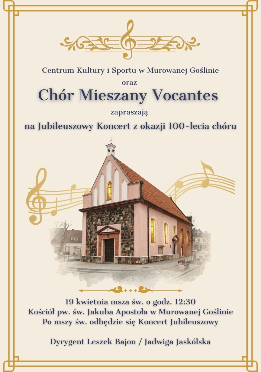 na grafice budynek kościoła, a nad nim pięciolinia z nutami w falującej formie