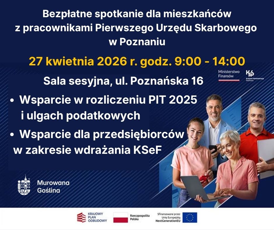 baner z tekstem, na zdjęciu 4 osoby