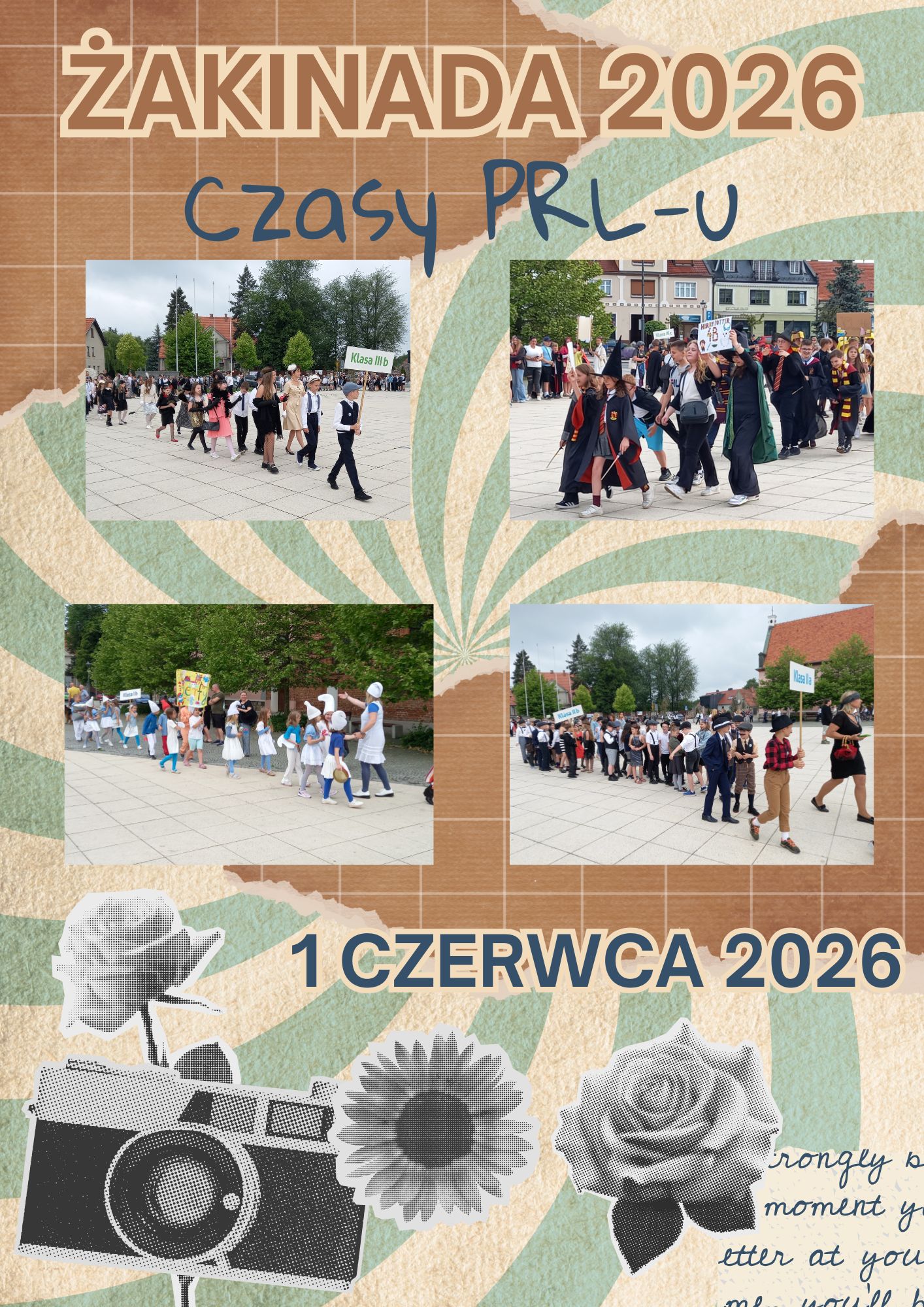 plakat w stylu retro ze zdjęciami przebranych dzieci
