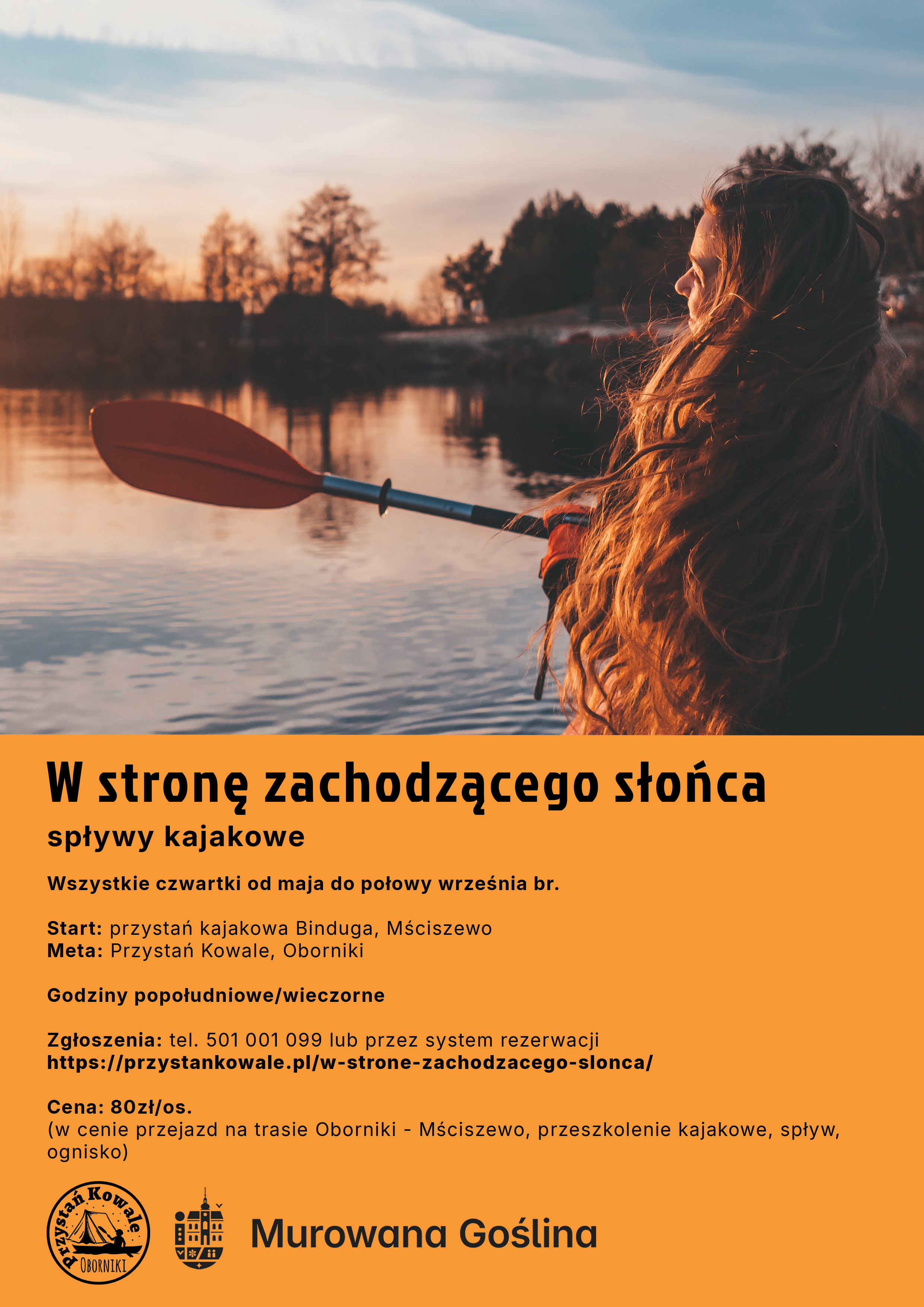 kobieta w kajaku patrzy na zachodzące słońce 