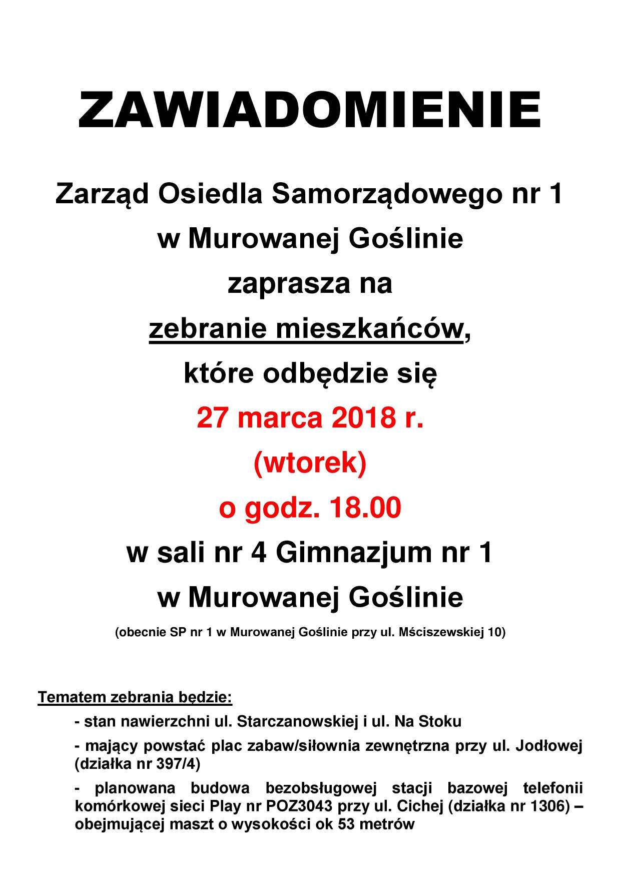 Zebranie mieszkańców Osiedla Samorządowego nr 1