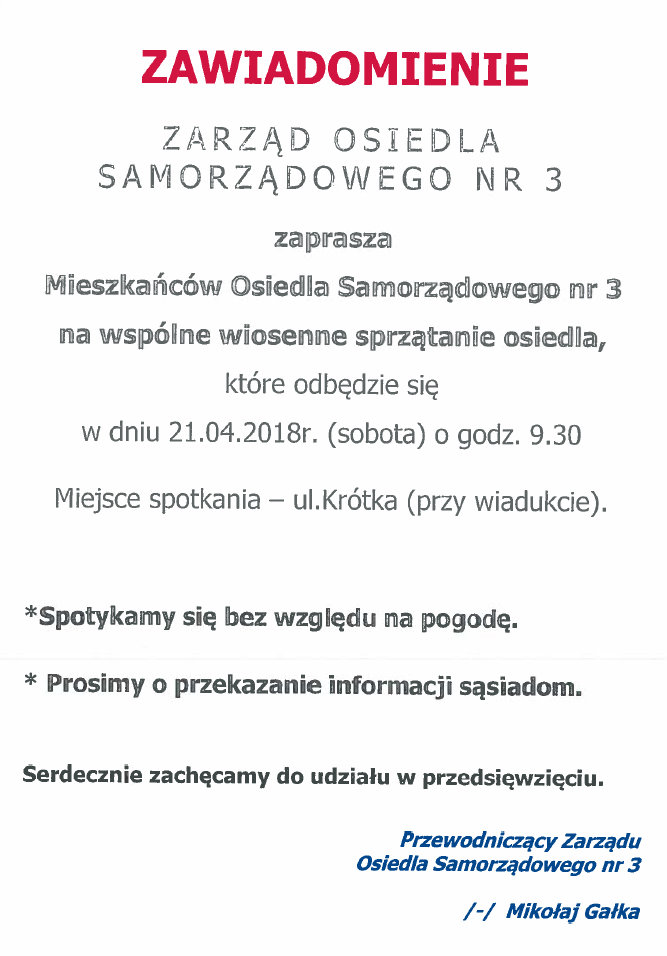 Wspólne wiosenne sprzątanie Osiedla nr 3