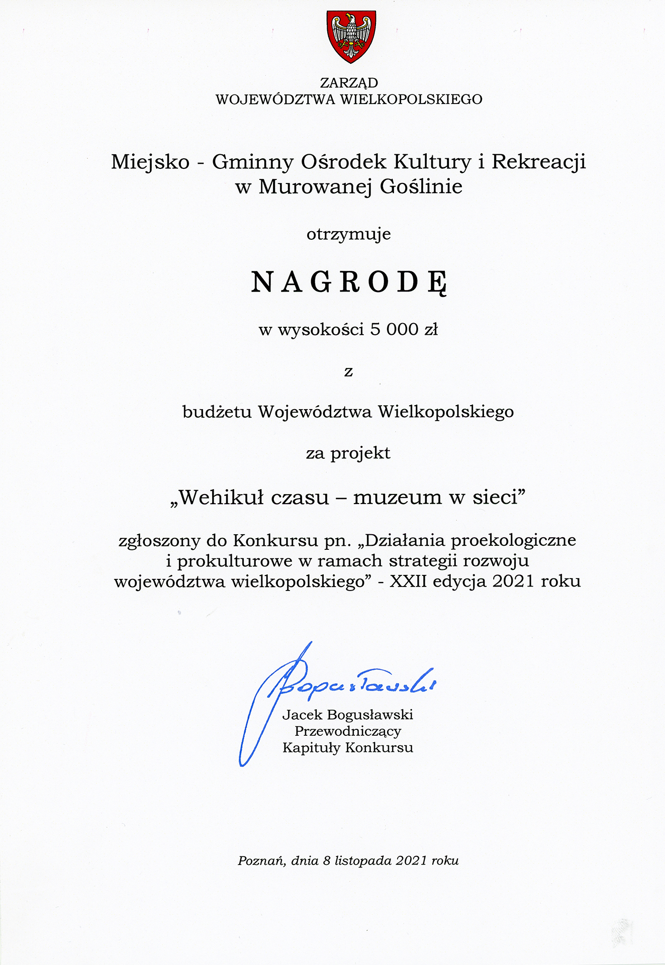 "Wehikuł czasu" MGOKiR z nagrodą