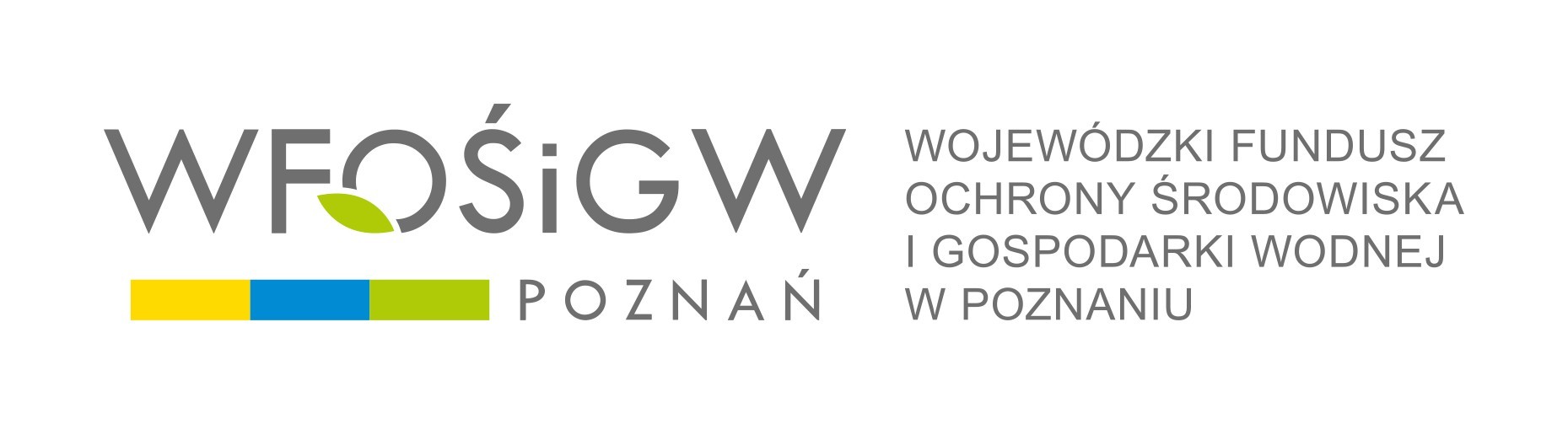 [obraz] Linia trzech kolorowych prostokątów i napis WFOŚGW Wielkopolski Fundusz Ochrony Środowiska i Gospodarki Wodnej w Poznaniu