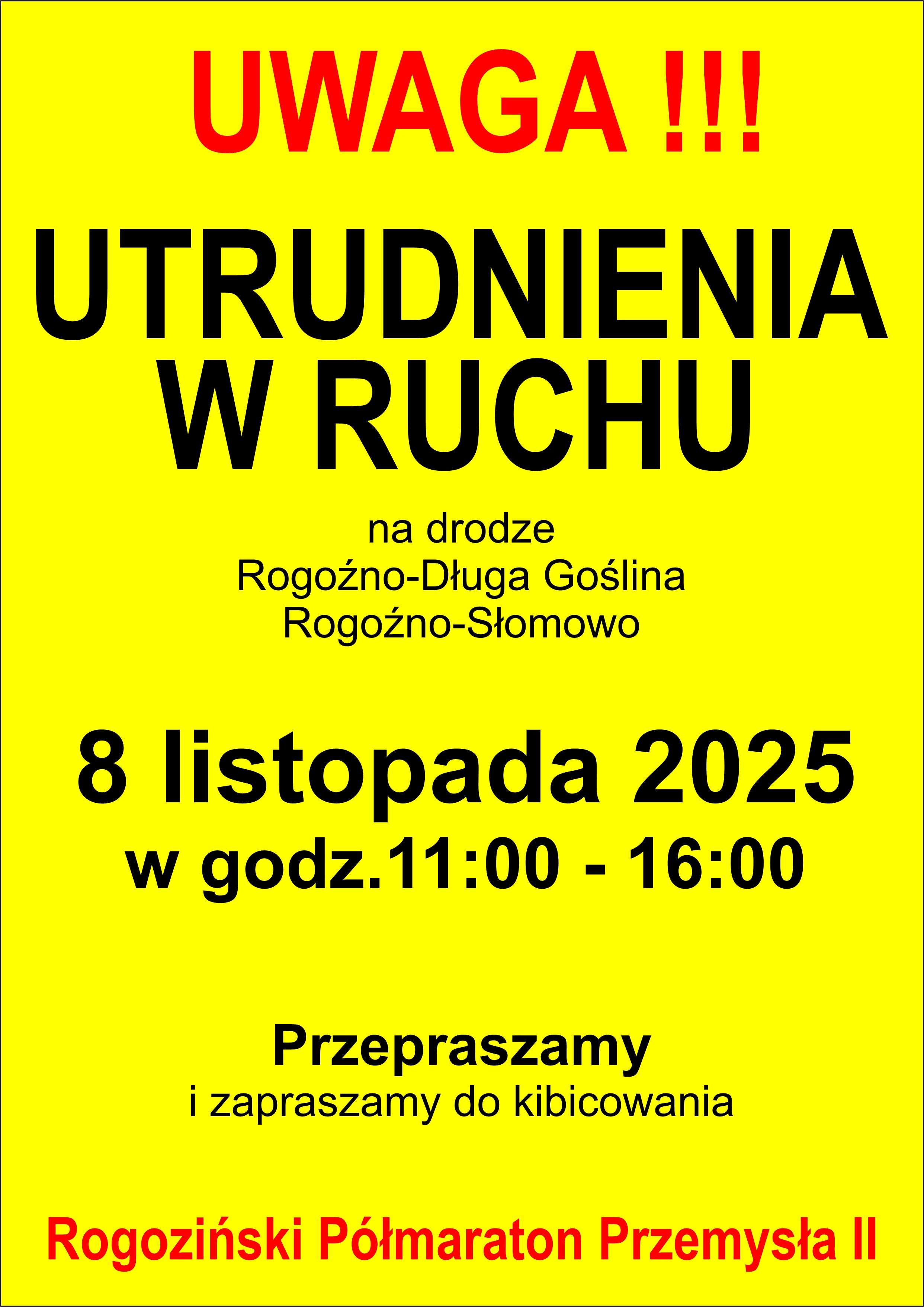 [obraz] Utrudnienia w ruchu drogowym - 8 listopada na trasie Murowana Goślina - Rogoźno