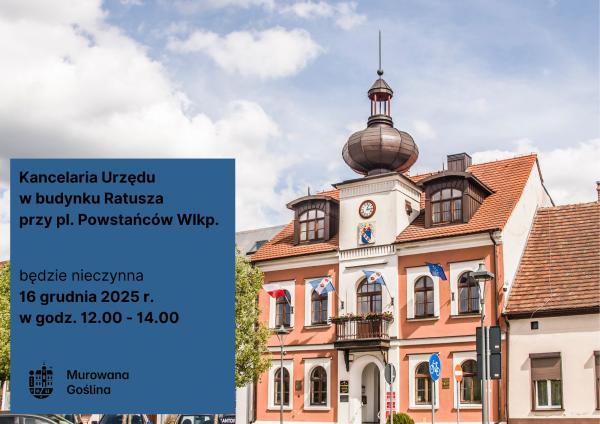 [obraz] Kancelaria urzędu nieczynna 16 grudnia w godz. 12.00- 14.00