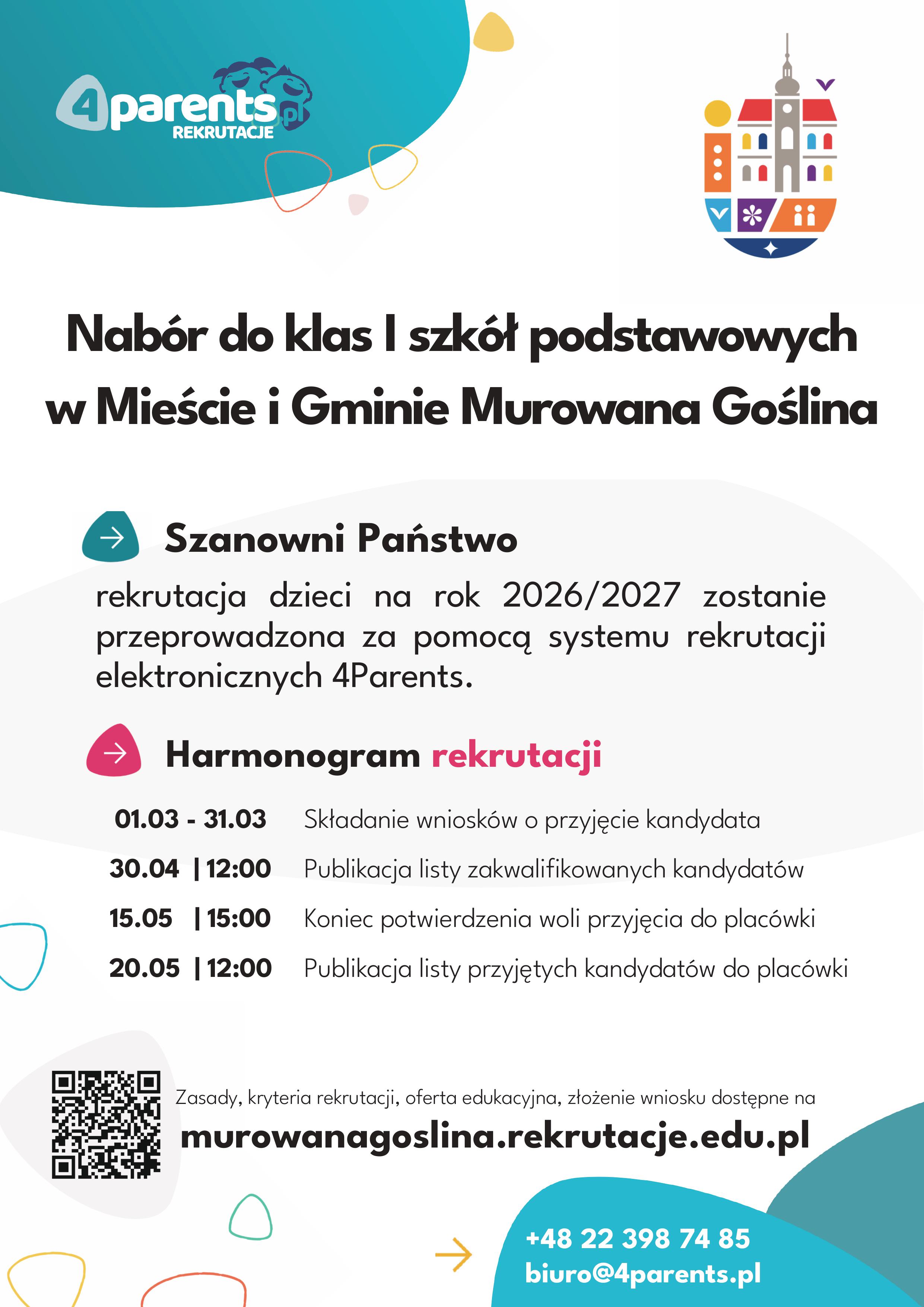 [obraz] Tekst: Rekrutacja do szkół podstawowych w Mieście i Gminie Murowana Goślina na rok szkolny 2026/2027