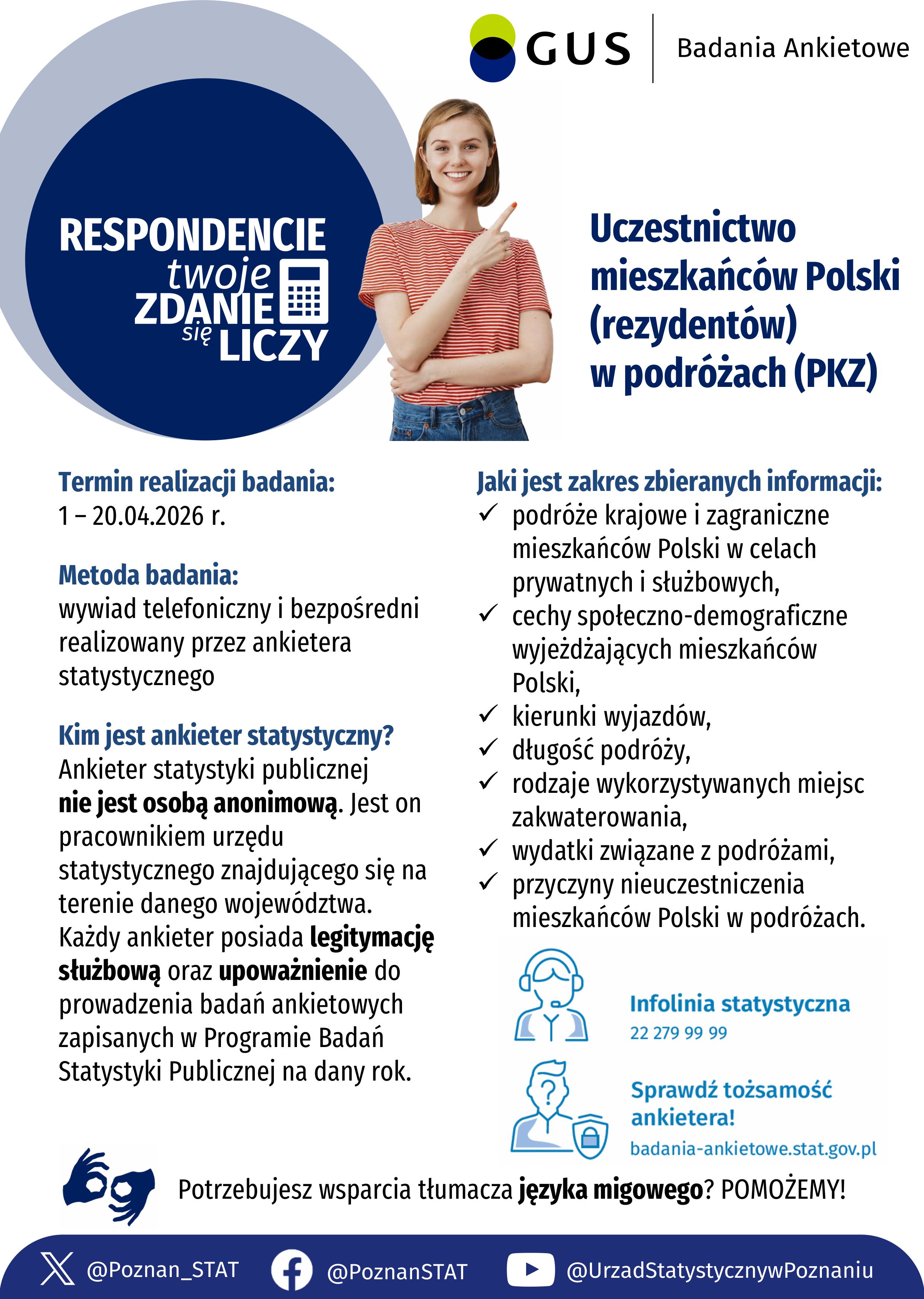 [obraz] kobieta wskazuje palcem napis Uczestnictwo mieszkańców Polski (rezydentów) w podróżach (PKZ)